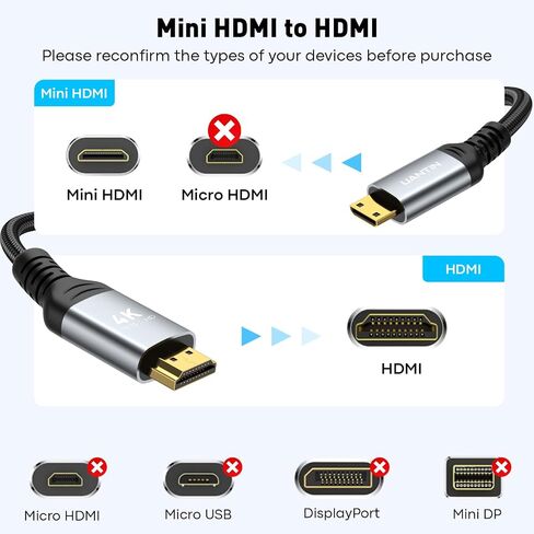 UANTIN Mini HDMI to HDMI Cable 6FT, 4K 60Hz Bi-Directional 2.0 Cord in Kuwait