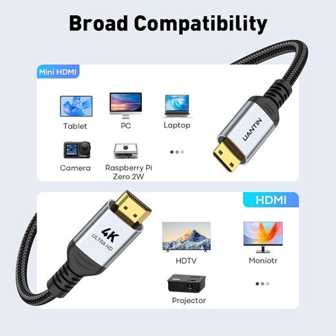 UANTIN Mini HDMI to HDMI Cable 6FT, 4K 60Hz Bi-Directional 2.0 Cord in Kuwait