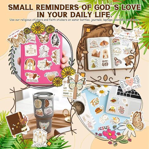 300PCS Boho Christian Stickers, Waterproof Vinyl Bible & Jesus Decals, Inspirational Faith Sticker Pack for Scrapbooking, Journaling, Kindle & Laptop in Kuwait