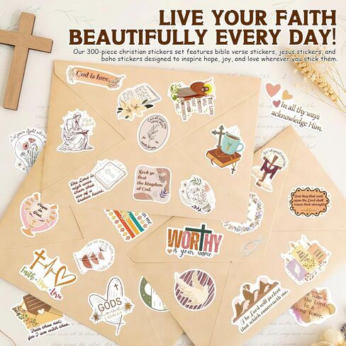 300PCS Boho Christian Stickers, Waterproof Vinyl Bible & Jesus Decals, Inspirational Faith Sticker Pack for Scrapbooking, Journaling, Kindle & Laptop in Kuwait