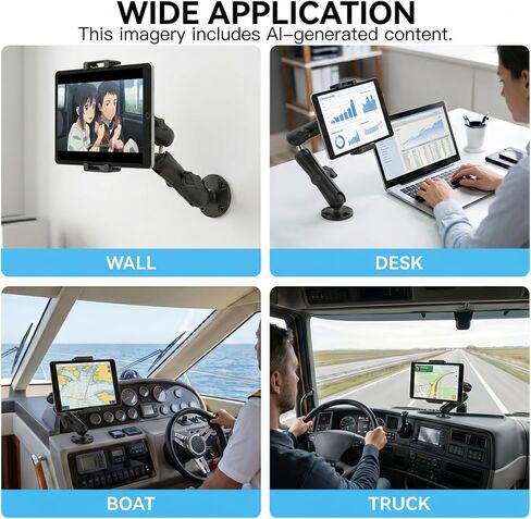 Heavy Duty Drill Base Tablet Mount, Aluminum Arm, Fits 6-13.1" iPad Pro iPhone Tablet, 360° Rotation for Truck Car Boat Desk Wall (SJ-01) in Kuwait