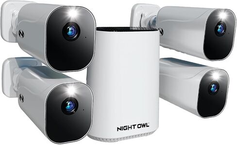Night Owl 4 Wire Free Battery 1080p Cameras with Hub and 64gb microSD, Motion Alerts, Remote Viewing, No Monthly Fees in Kuwait