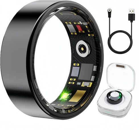Smart Ring Health & Fitness Tracker for Men & Women, Heart Rate, SPO₂, Sleep & Activity Monitoring, IP68 Waterproof, Long Battery Life, Family Care Mode, No Subscription Fee (Gold, 8) in Kuwait
