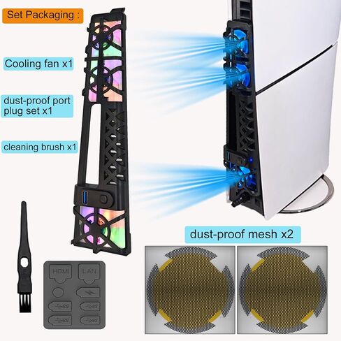Cooling Fan Set for PS5 Slim,Upgraded Quiet Cooler Fan with LED Light for PS5 Slim and Pro Console Digital & Discs Edition in Kuwait