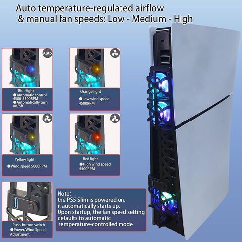 Cooling Fan Set for PS5 Slim,Upgraded Quiet Cooler Fan with LED Light for PS5 Slim and Pro Console Digital & Discs Edition in Kuwait
