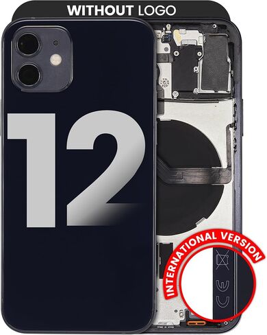 Best Shopper - Replacement Back Housing W/Small Components Pre-Installed Compatible for iPhone 12 (No Logo) (Aftermarket Plus) (International Version) (Black) in Kuwait