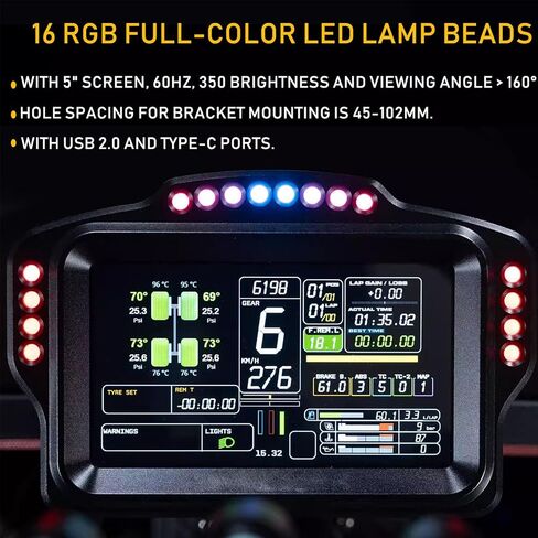 Obokidlyamor 5 inch Dashboard Touch Screen Gear Shifter for MOZA R3/R6/R9/R12; PC Multi-functional Instrument Speed Display For Logitech G29/G920/G923/RS50 Base Steering Wheel in Kuwait