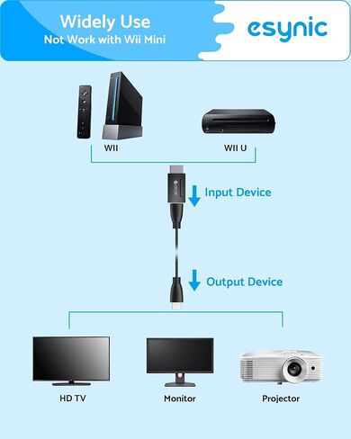 eSynic Portable Wii to HDMI Converter 1080P for Full HD TV Monitor-Plug & Play with 1M HDMI Cable Included-Supports All Wii Display Modes 480i/480p/576i–for Family Gaming in Kuwait