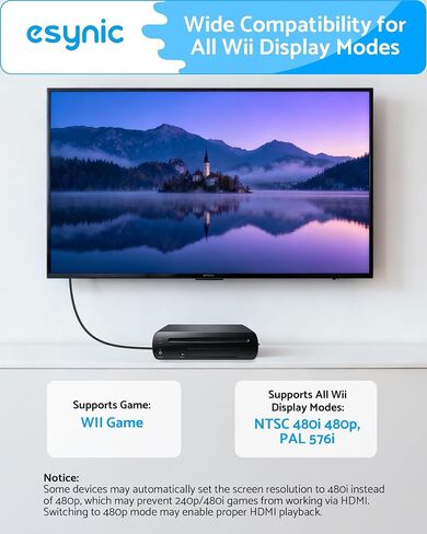 eSynic Portable Wii to HDMI Converter 1080P for Full HD TV Monitor-Plug & Play with 1M HDMI Cable Included-Supports All Wii Display Modes 480i/480p/576i–for Family Gaming in Kuwait