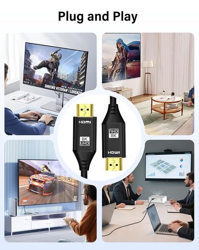 8K HDMI Cable Fiber-Optic 75FT Uni-Directional Home Theater/Game/Office Meeting Aluminium Shell High Speed, 48Gbps, Cord 8K60Hz 4K120Hz eARC HDCP 2.2&2.3 Slim -Black in Kuwait