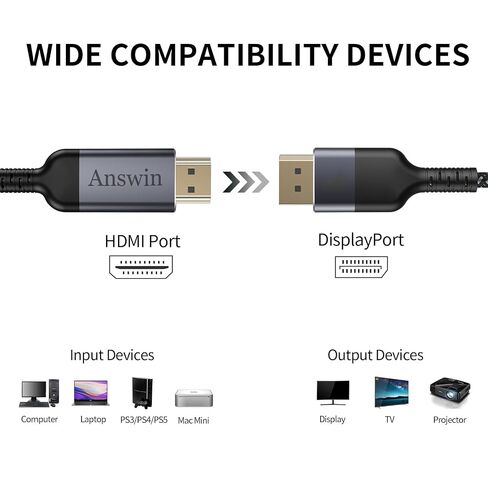 HDMI to DisplayPort 4K@60Hz Uni-Directional 6Ft HDMI to DP Cable in Kuwait