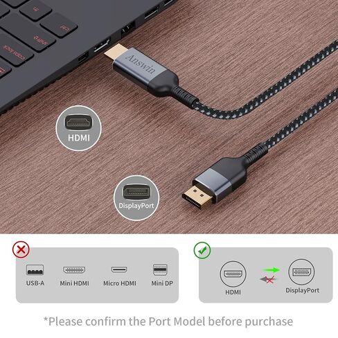 HDMI to DisplayPort 4K@60Hz Uni-Directional 6Ft HDMI to DP Cable in Kuwait