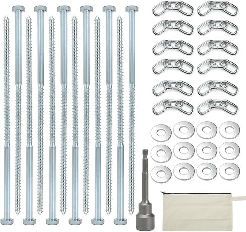 Heavy Duty Lag Screws 3/8 x 12 Tent Stakes Kit with Chain Links and Washers for Trampoline Carports Canopies Sheds Swing Sets Camping Ground Anchors for High Winds in Kuwait
