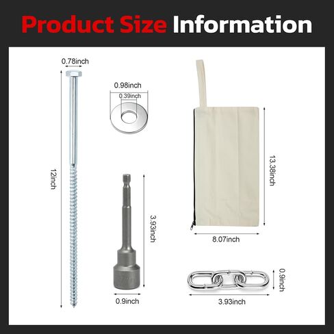 Heavy Duty Lag Screws 3/8 x 12 Tent Stakes Kit with Chain Links and Washers for Trampoline Carports Canopies Sheds Swing Sets Camping Ground Anchors for High Winds in Kuwait