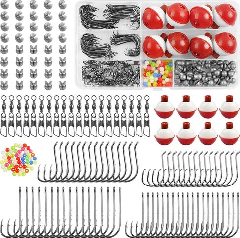 Fishing Bobbers Hooks and Weights Tackle Kit, 175pcs Beginners Equipment Include Fishing Hooks, Bobbers, Sinker Weights, Beads, Organized Tackle Box for Bass Trout Catfish Panfish in Kuwait