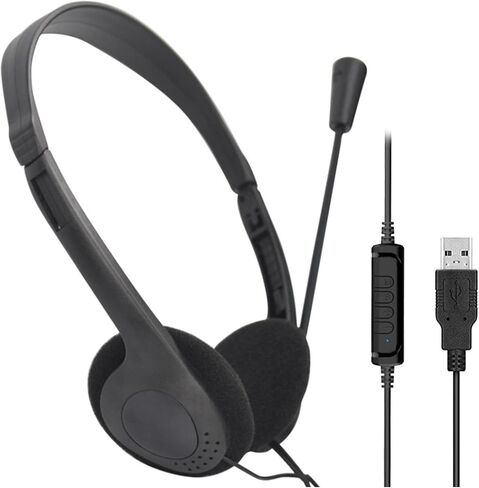 USB Computer Headset, PC Headphone with Clear Chat Microphone, Lightweight On-Ear Wired Headset for Business, Skype, Webinars, Online Education, Call Center (Color:900, Black) in Kuwait