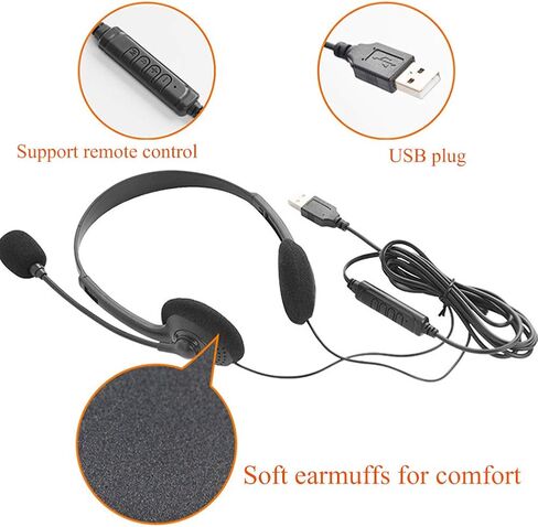 USB Computer Headset, PC Headphone with Clear Chat Microphone, Lightweight On-Ear Wired Headset for Business, Skype, Webinars, Online Education, Call Center (Color:900, Black) in Kuwait