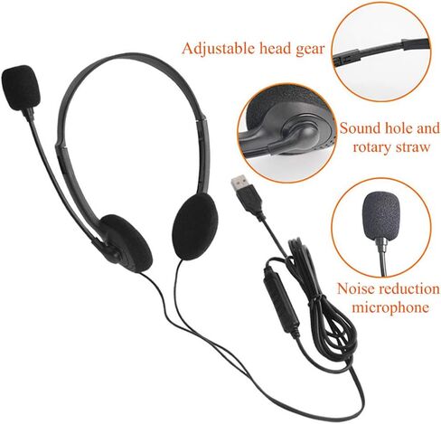 USB Computer Headset, PC Headphone with Clear Chat Microphone, Lightweight On-Ear Wired Headset for Business, Skype, Webinars, Online Education, Call Center (Color:900, Black) in Kuwait