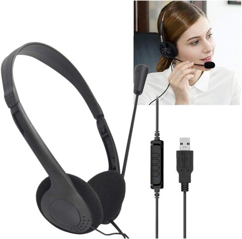 USB Computer Headset, PC Headphone with Clear Chat Microphone, Lightweight On-Ear Wired Headset for Business, Skype, Webinars, Online Education, Call Center (Color:900, Black) in Kuwait