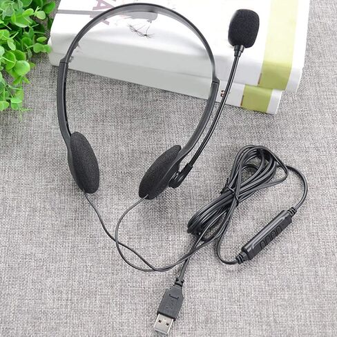 USB Computer Headset, PC Headphone with Clear Chat Microphone, Lightweight On-Ear Wired Headset for Business, Skype, Webinars, Online Education, Call Center (Color:900, Black) in Kuwait
