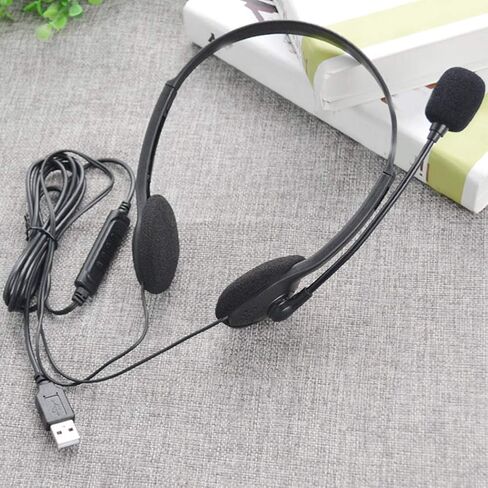 USB Computer Headset, PC Headphone with Clear Chat Microphone, Lightweight On-Ear Wired Headset for Business, Skype, Webinars, Online Education, Call Center (Color:900, Black) in Kuwait