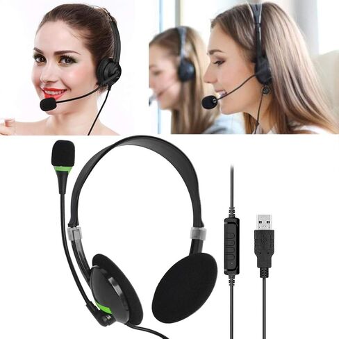 USB Computer Headset, PC Headphone with Clear Chat Microphone, Lightweight On-Ear Wired Headset for Business, Skype, Webinars, Online Education, Call Center (Color:900, Black) in Kuwait