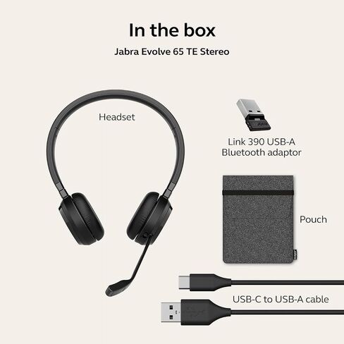 Jabra Evolve 65 TE (Third Edition) Wireless Dual-Ear Headphones - Noise-Canceling Mic, 16 hrs Battery Life, Dual Connectivity, MS Teams Certified, Supports Other Platforms, Black (Renewed) in Kuwait
