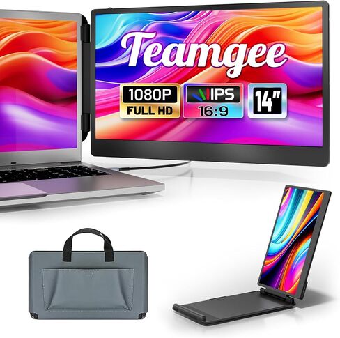 Teamgee 14" Laptop Screen Extender, FHD 1080P IPS Triple Portable Monitor for 13-17 Inch Laptops, Plug & Play via HDMI/USB-A/Type-C, Built-in Speakers & Kickstand, Compatible with Mac/Win/Android/Dex in Kuwait