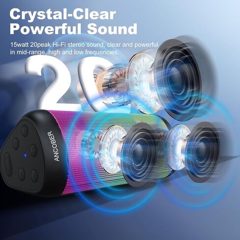 Portable Bluetooth Speaker, Powerful HD Stereo Loud/30H Playtime/IPX4 Waterproof for Outdoor Home/8 Dynamic Lights/Wireless BT 5.3/AUX, Travel|Camping|Beach Essentials, School Supplies, Birthday Gifts in Kuwait