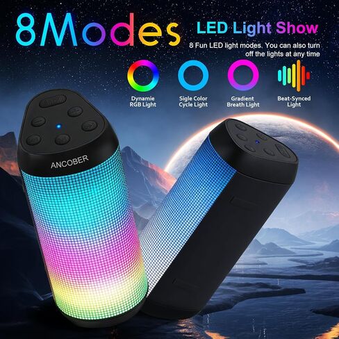 Portable Bluetooth Speaker, Powerful HD Stereo Loud/30H Playtime/IPX4 Waterproof for Outdoor Home/8 Dynamic Lights/Wireless BT 5.3/AUX, Travel|Camping|Beach Essentials, School Supplies, Birthday Gifts in Kuwait