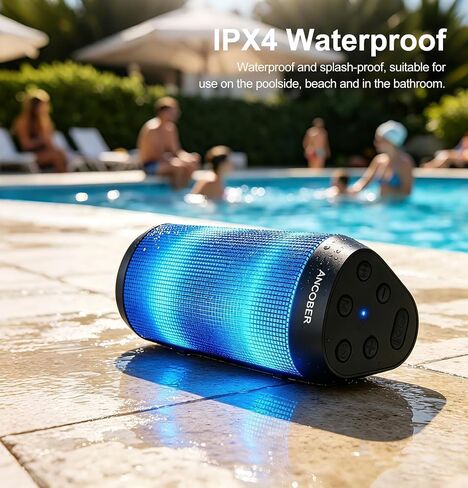 Portable Bluetooth Speaker, Powerful HD Stereo Loud/30H Playtime/IPX4 Waterproof for Outdoor Home/8 Dynamic Lights/Wireless BT 5.3/AUX, Travel|Camping|Beach Essentials, School Supplies, Birthday Gifts in Kuwait