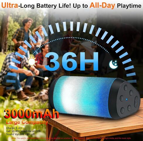Portable Bluetooth Speaker, Powerful HD Stereo Loud/30H Playtime/IPX4 Waterproof for Outdoor Home/8 Dynamic Lights/Wireless BT 5.3/AUX, Travel|Camping|Beach Essentials, School Supplies, Birthday Gifts in Kuwait