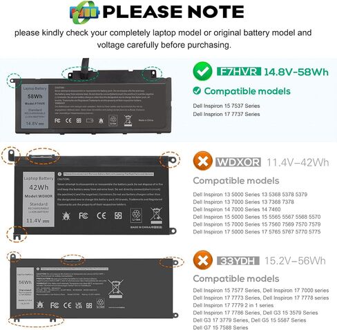 BND F7HVR Laptop Battery Replacement for Dell Inspiron 17 7737 7746 15 7537 5545 Series Ins15HD-2528 Ins15HD-1528 Ins15HD-1828T G4YJM 062VNH T2T3J Battery 14.8V 58Wh in Kuwait