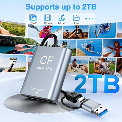 CFexpress Type B Card Reader USB 3.2 Gen 2 10Gbps, 2-in-1 USB-C & USB-A Adapter, Portable CFexpress Type B Adapter for Windows/Mac/Linux/Android, iPhone/iPad, Laptops & Tablets in Kuwait