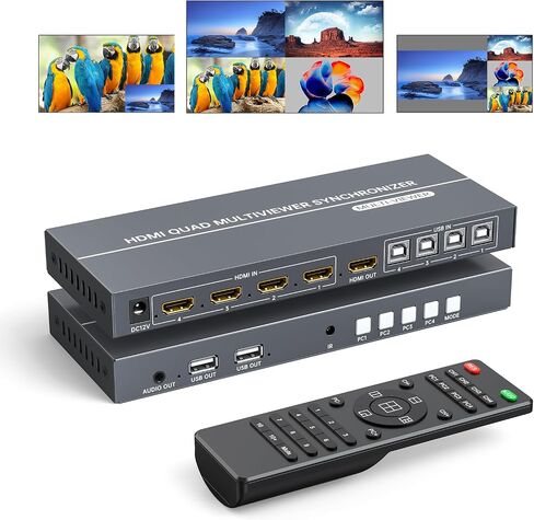 4K HDMI Quad Multi-viewer 4x1, Yinker 4 in 1 Out HDMI Quad Switcher 4 to 1 Screen Multiviewer for 4K@60Hz, Supports Audio Extractor & Screen Rotation & 8 Display Modes PIP PBP & IR Remote & RS232 in Kuwait