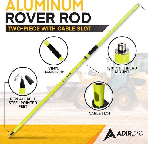 AdirPro 2m Aluminum GPS Rover Rod | 2-Piece Design GPS Pole with 5/8"-11 Threading | for RTK GPS/GNSS Land Surveying & Engineering | Includes Level Vial & Carrying Case | Fluorescent Yellow in Saudi Arabia