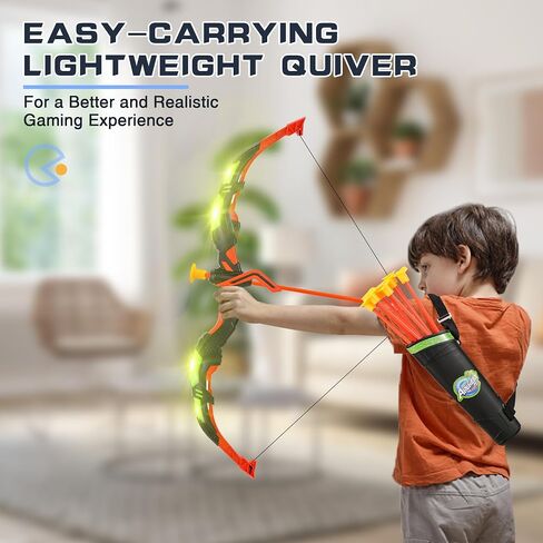 LED Light Up Bow and Arrow Set 2-Pack with Suction Cup Arrows & Electronic Scoring Soccer Target Game, Indoor Outdoor Archery Kit with Target Quivers, Soccer Game with Training Discs Soft Balls for Ki in Kuwait