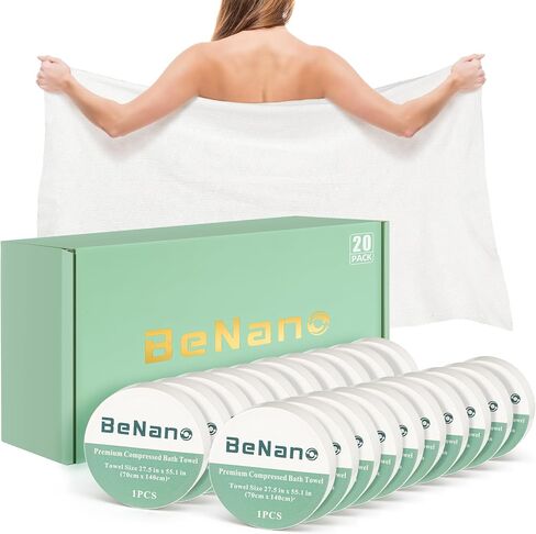 Benano 55.1x27.5 in Compressed Bath Towel Tablets | Travel Towel, 5 Pack in Kuwait