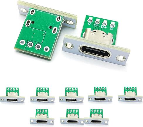 10PCS DIY Type C Female Breakout Board, 2.54mm Pitch USB C Panel Mount Converter with PCB Board-Silver in Kuwait
