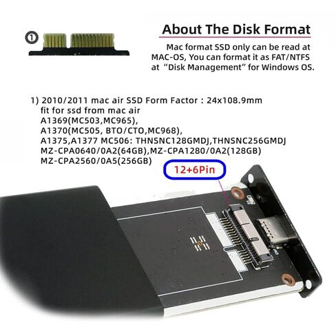 chenyang 6+12Pin MAC SSD to USB 3.0 Type-C 5Gbps Mobile HDD Case Enclosure Adapter for 2010 2011 MAC Air Pro A1369 A1370 SSD in Kuwait