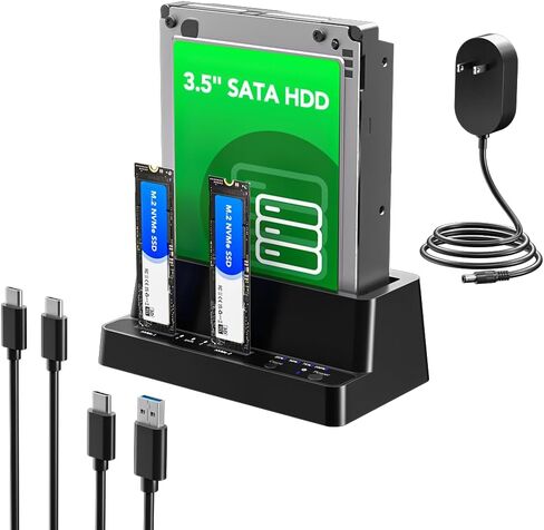 M.2 NVMe SSD Cloner and Duplicator, 3 Bay Hard Drive Cloner Dock for M.2 NVMe SSD and 2.5"/3.5" SATA HDD, Hard Drive Docking Station, Tool-Free Hard Drive Reader in Kuwait