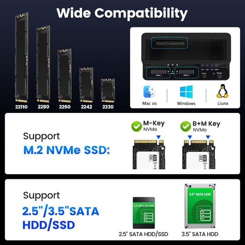 M.2 NVMe SSD Cloner and Duplicator, 3 Bay Hard Drive Cloner Dock for M.2 NVMe SSD and 2.5"/3.5" SATA HDD, Hard Drive Docking Station, Tool-Free Hard Drive Reader in Kuwait