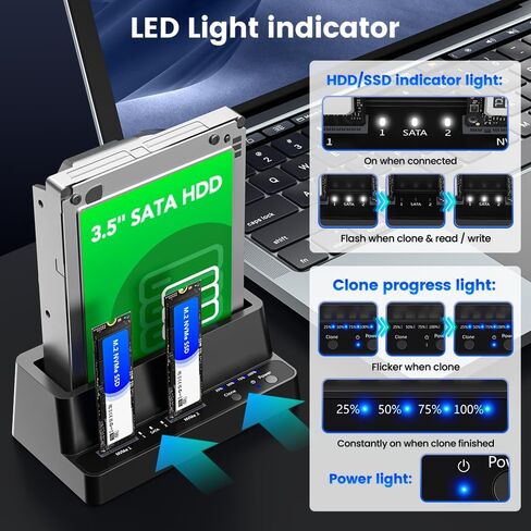 M.2 NVMe SSD Cloner and Duplicator, 3 Bay Hard Drive Cloner Dock for M.2 NVMe SSD and 2.5"/3.5" SATA HDD, Hard Drive Docking Station, Tool-Free Hard Drive Reader in Kuwait