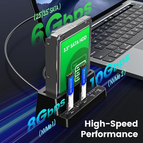 M.2 NVMe SSD Cloner and Duplicator, 3 Bay Hard Drive Cloner Dock for M.2 NVMe SSD and 2.5"/3.5" SATA HDD, Hard Drive Docking Station, Tool-Free Hard Drive Reader in Kuwait