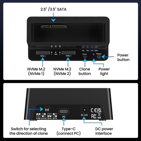 M.2 NVMe SSD Cloner and Duplicator, 3 Bay Hard Drive Cloner Dock for M.2 NVMe SSD and 2.5"/3.5" SATA HDD, Hard Drive Docking Station, Tool-Free Hard Drive Reader in Kuwait