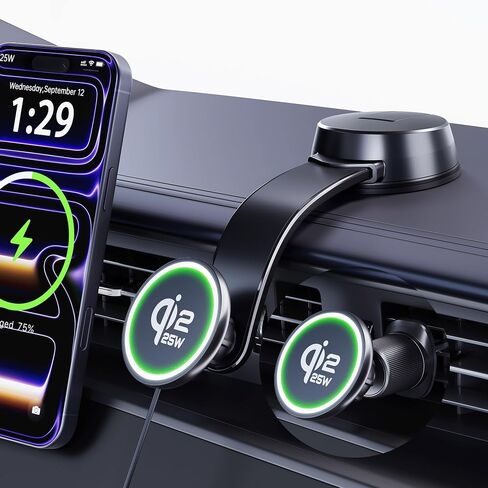 Upgrade for Qi2.2 25W for MagSafe Wireless Car Charger Mount, Space Black in Saudi Arabia