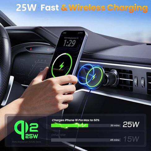 Upgrade for Qi2.2 25W for MagSafe Wireless Car Charger Mount, Space Black in Saudi Arabia