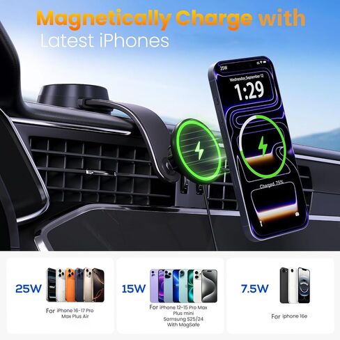 Upgrade for Qi2.2 25W for MagSafe Wireless Car Charger Mount, Space Black in Saudi Arabia