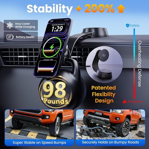 Upgrade for Qi2.2 25W for MagSafe Wireless Car Charger Mount, Space Black in Saudi Arabia