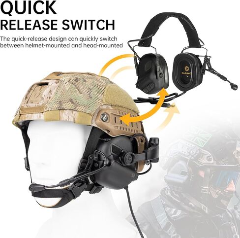 EARMOR M32X PLUS Shooting Ear Protection and PTT, Tactical Headset with MIC, Nato TP120 & U-174 Connector and ARC Rail Helmet Adapters Ear Muffs for Noise Reduction with 5X Sound Amplification in Kuwait